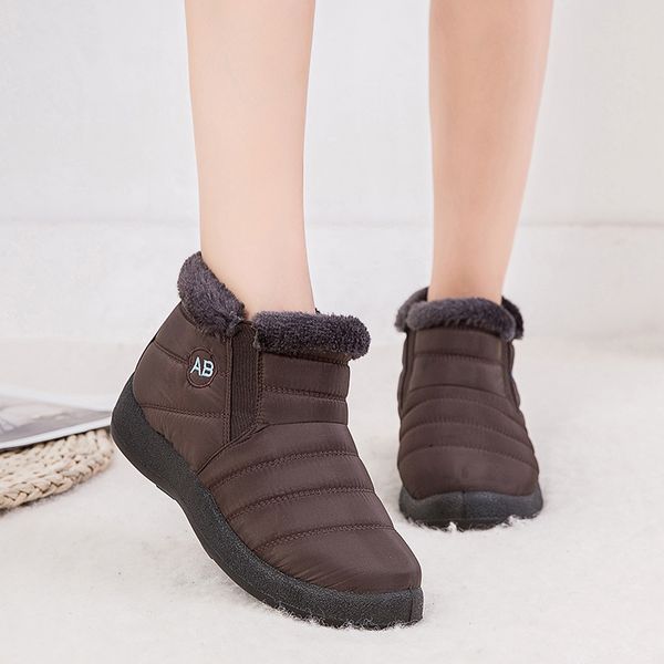 

women flat plush snow boots warmer winter ladies plus size ankle boot female elastic band women's furry woman cotton shoes, Black