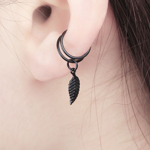 

1 pcs vintage simple u-shaped ear cuff non pierced clip earrings with leaf pendant trendy punk small circles ear ring earrings, Silver