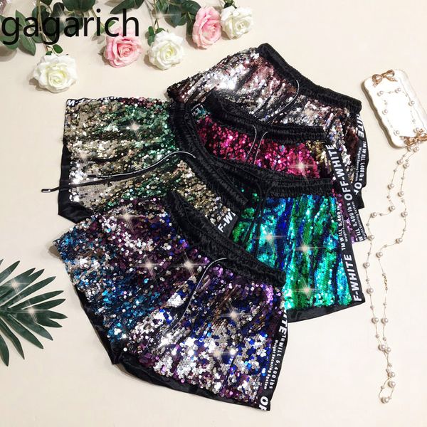 

gagarich shorts women 2020 korean version lace-up high waist contrast flash sequin summer loose drawstring casual sports, White;black