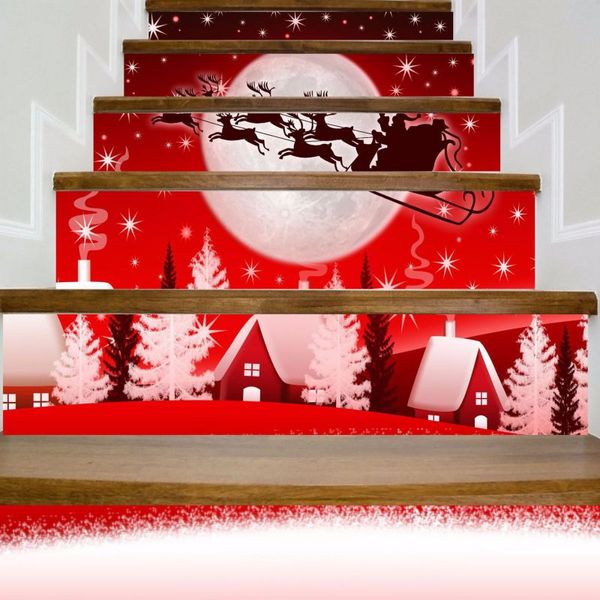 

6pcs/set waterproof pvc wall stair stickers snowman santa claus christmas floor stairway stickers christmas home decoration