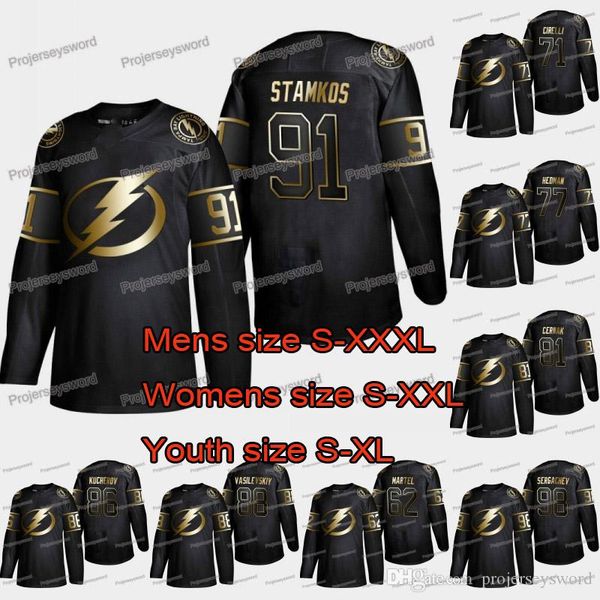 

Tampa Bay Lightning Steven Stamkos 2019 Golden Edition Jersey Danick Martel Adam Erne Victor Hedman Nikita Kucherov Andrei Vasilevskiy