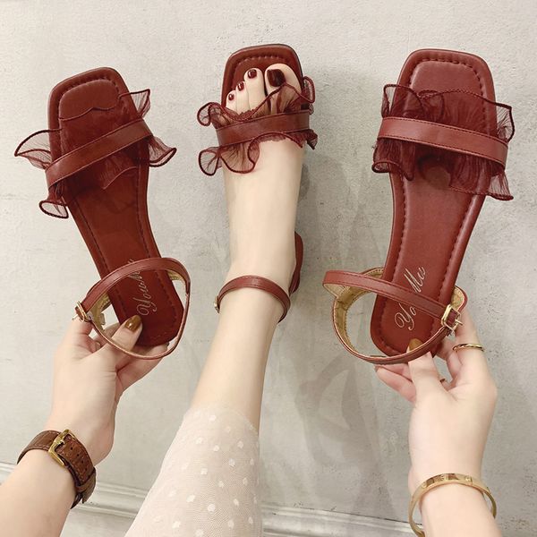 

all-match comfort shoes for women block heels med low sandals woman leather 2020 summer suit female beige comfort block chunky, Black