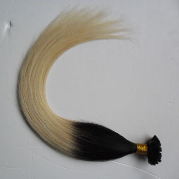 Ombre vergini nere e bionde Virgin Remy capelli lisci 100S Ombre vergini a due strati pre-incollati alla cheratina