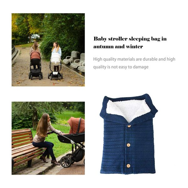 

wool knit plus velvet thick warm button sleeping bag baby outdoor baby stroller sleeping bag blanket