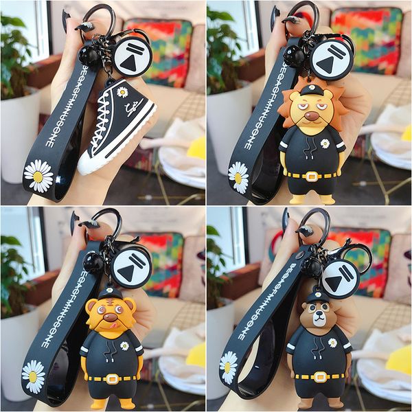 

cartoon canvas shoes keychains cute black tiger lion bear doll key chain ring fashion little daisies car keyring pendant, Silver