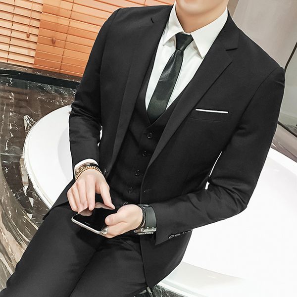 

plus size 5xl 6xl men's slim fit one button 3-piece business dress suit blazer coat tux vest pants black navy wedding men suits, White;black