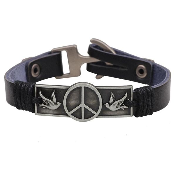 

imayson fashion punk leather peace sign bracelet for men retro cuff wrap rope wristband personalized birthday jewelry gifts, White