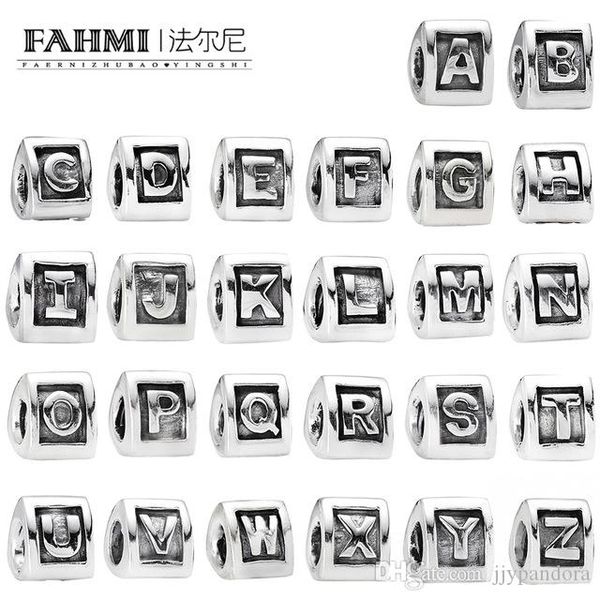 

fahmi 100% 925 sterling silver new 26 letters alphabet charm beaded fit diy bracelet bangle necklace women jewelry, Black