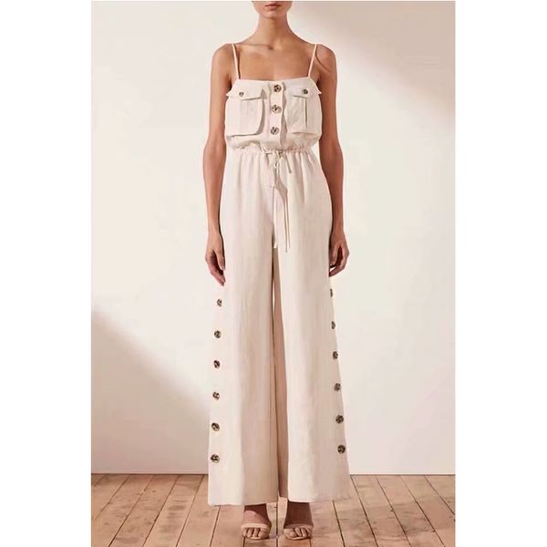 

women's jumpsuits & rompers summer jumpsuit women high waist short sleeve solid casual loose cotton linen overalls womens long pants, Black;white