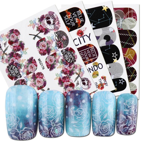 

1sheet nail art full wraps water transfer stickers manicure mixed patterns watermark decals diy tips decoration jiwg2169-2177, Black