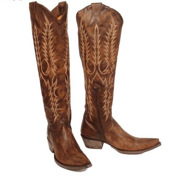 

womens boots retro rivet knee high boots handmade leather long booties women high cowboy fashion casual shoes, Black