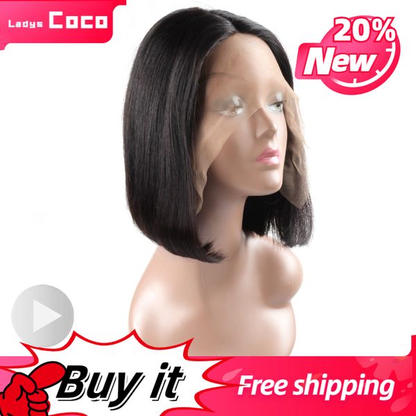 

customizable color 9a wig human hair t lace front wigs bobo straight hair short 8-14 inch braided wigs selling, Black;brown