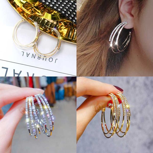 

gorgeous rhinestone hoop earrings for women bling bling trendy crystal stone earrings 2019 statement jewelry birthday gift, Golden;silver