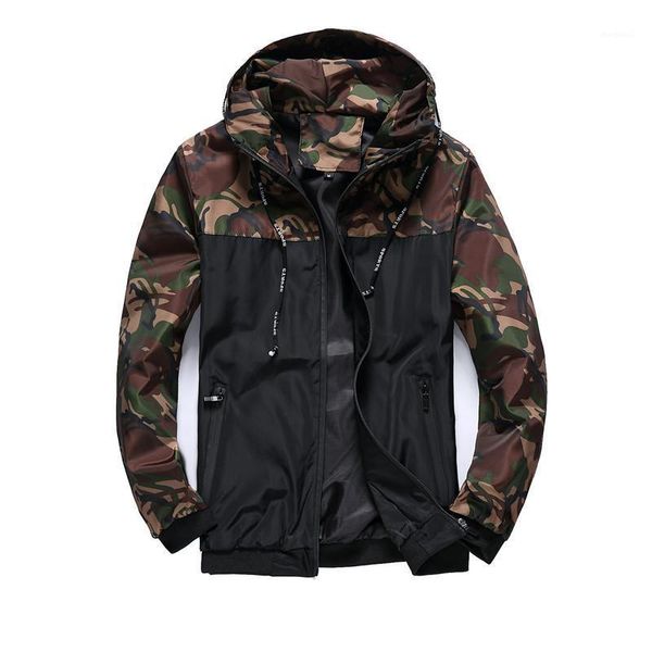 

letter print zipper mens hooded jackets casual pockets males clothing mens camouflage panelled designer jackets fashion, Black;brown