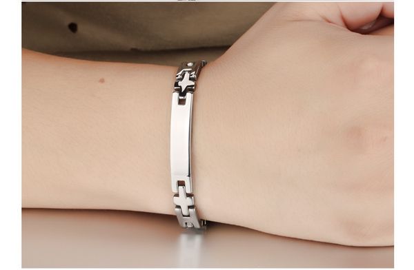 

whole2019 jewelry bracelet healthy stainless steel couple bracelets magnet stone cross design chain link women men jewellry, Black