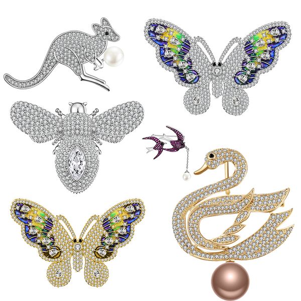 

luxury pin brooch kangaroo butterfly swallow swan flower moth bee boutique copper rhinestone woman gold silver brooch collar, Gray