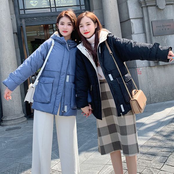 

female coat autumn hooded cotton padded winter jacket women short outwear basic jacket work clothes, Black