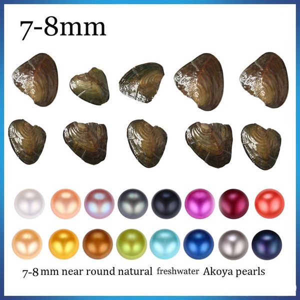 

wholesale duy 2018 new 7-8mm round oyster pearl 25 mix color freshwater natural pearl gift diy loose decorations vacuum packaging, White