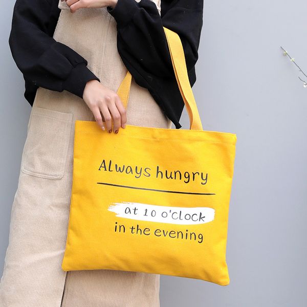 

new summer yellow women harajuku letter print canvas vintage casual shoulder bags girls beach bag practical foldable reusable