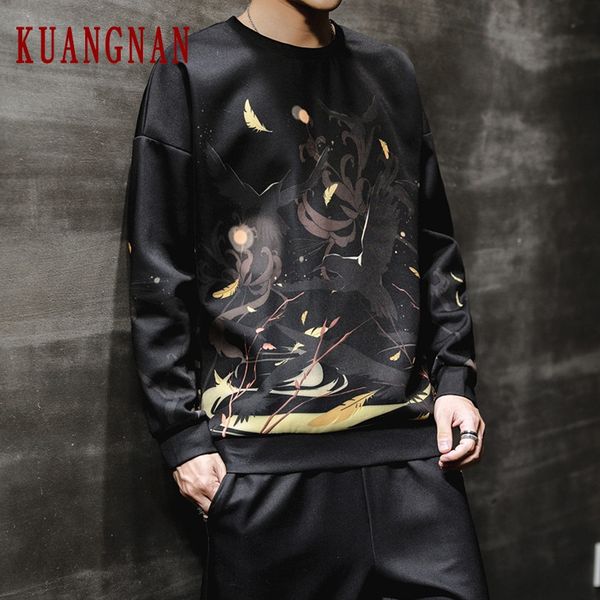 

kuangnan chinese style sweatshirt men streetwear hip hop harajuku sweatshirts men clothing sweatshirt 5xl 2019 autumn new, Black