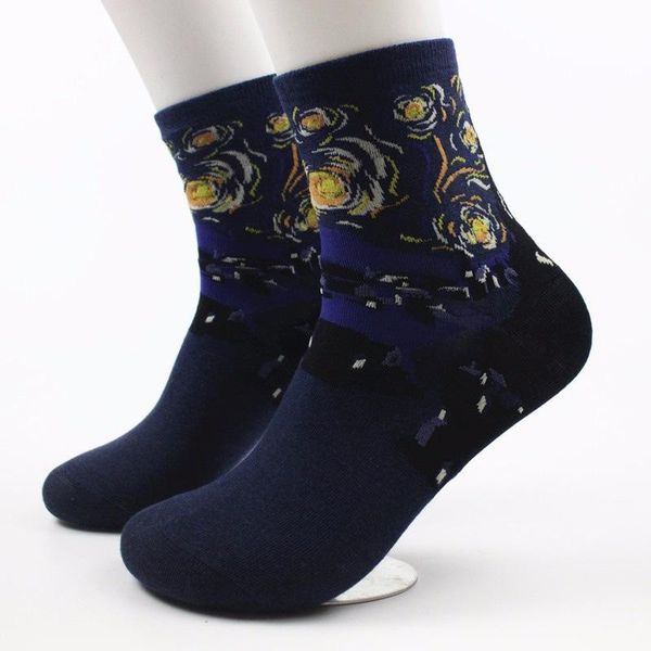 

female socks retro famous painting art socks vintage fashion gift new men women's socks 4 color size cool, Black