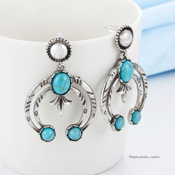 

Antique Silver Curve Moon Vintage Earrings Bohemian Ethnic Stone Decoration Retro Earrings High Quality Statement Jewelry E0370