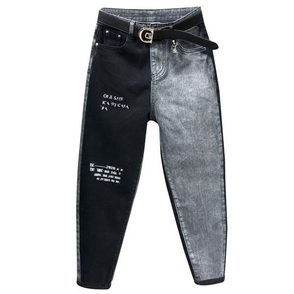 

плюс размер 26-31!осень зима новая мода буквы ab поверхность хит цвет джинсы женщины высокая талия свободные ноги джинсовые шаровары, Blue