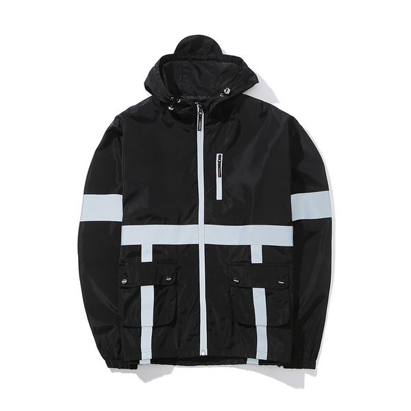 

men's sports casual jacket stitching jacket reflective windbreaker hooded wear casual sports hip-hop outdoor running coat, Black;red