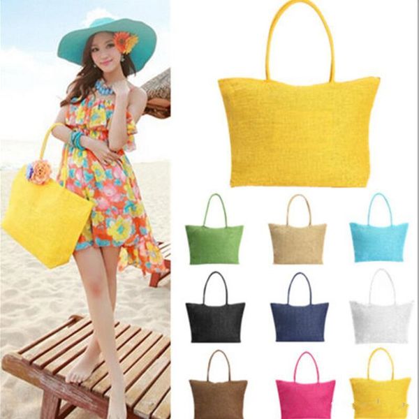 

women beach bags candy bag travel bags summer straw shoulder tote shopper purses weave shoulder tote t0184