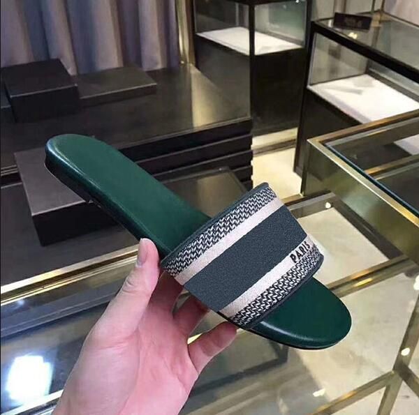 

new fashion designer woman slipper with box dust bag designer letter slippers luxury summer wide flat sandals slipper 35-4, Black