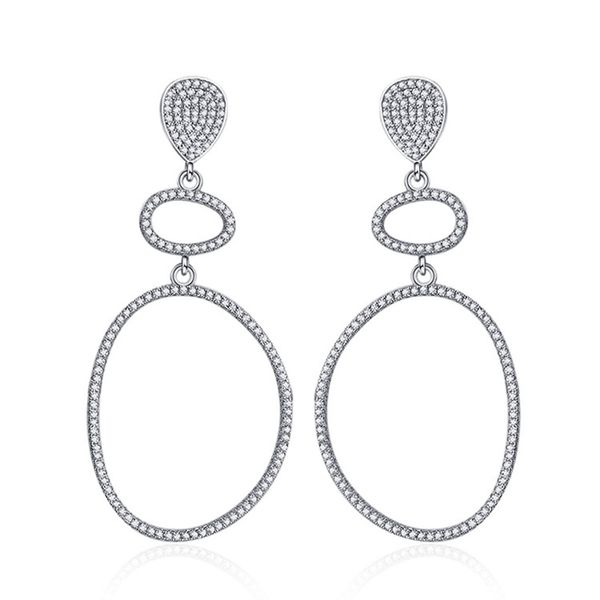 

fashion geometric aaaaaaa cubic zircon 925 sterling silver oval dangle earrings for women statement korean drop earing gifts, Golden;silver