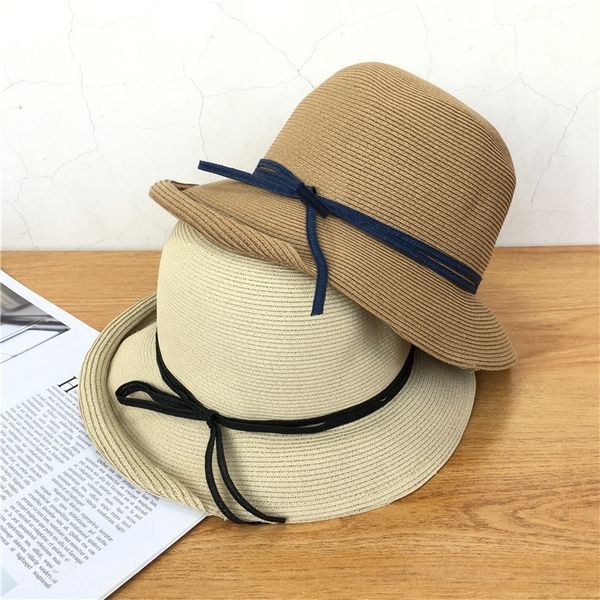 

literary casual all-match rope sunscreen sun straw straw hat female dome curling sunshade hat travel sunscreen, White
