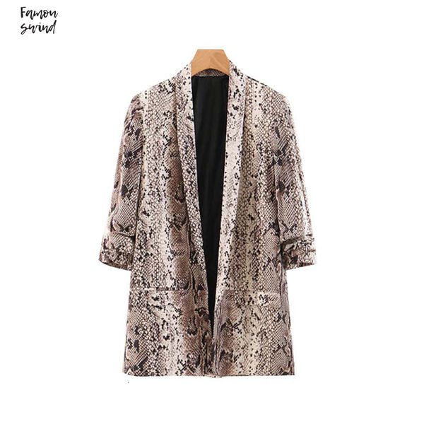 

женщины верхняя одежда змея печати blazer животных шаблон собрались три четверти рукава карманы chic женский повседневный топы ca261, White;black