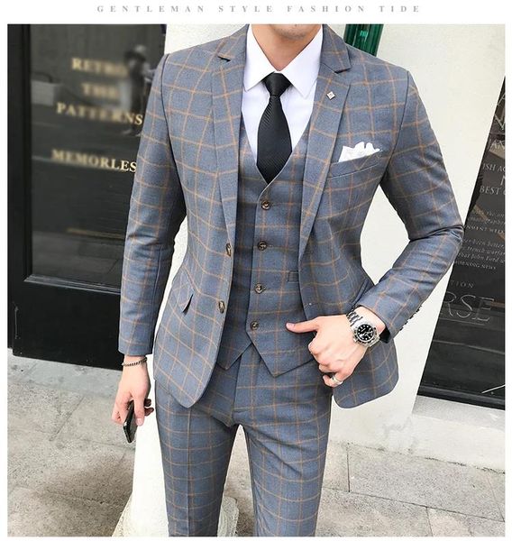 

2020 single breasted slim 3 piece jackets mens suit jacket vest pants fashion bussiness fit normal wedding suits for men tuxedo, White;black