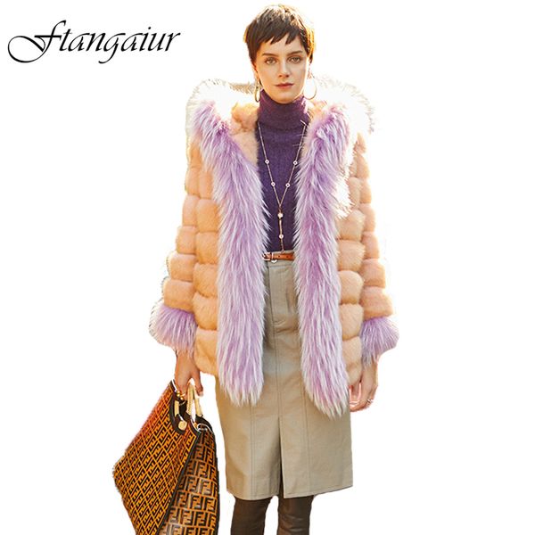 

ftangaiur 2019 winter women russian petal pink sable mink coat with hood custom-made women's luxury medium real sable fur coats, Black