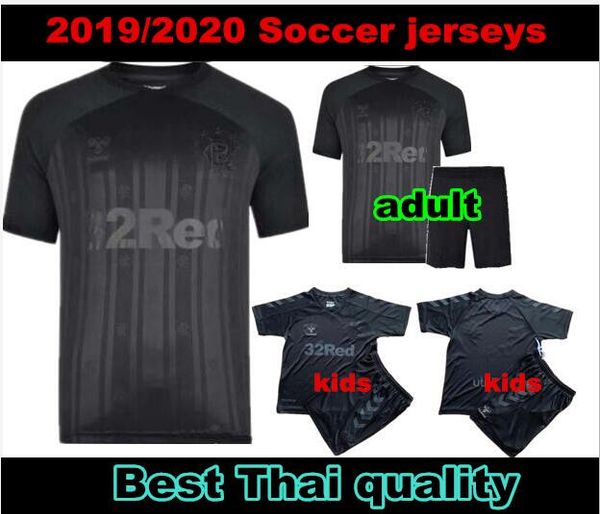 

2019 rangers black edition kids soccer jerseys 19 20 glasgow rangers middleton murphy special away black jersey 2020 football shirt uniform, Black;yellow