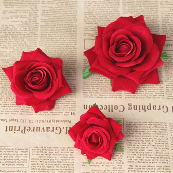 

50pcs/lot 6cm 7cm 10cm flannel red rose heads artificial flower for ceremony events decor wedding party favor valentine gift