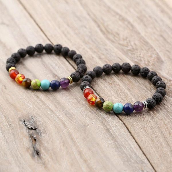 

2019 gift black lava volcanic stone 7 chakra bracelet,natural stone yoga bracelet,healing reiki prayer balance buddha beads bracelet