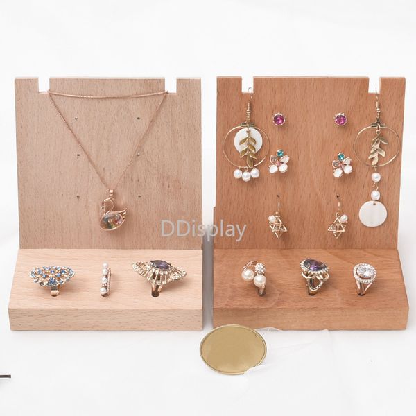 

[ddisplay]nature solid wood jewelry set stand creative ring display stand wooden earrings & necklace collection window display, Black