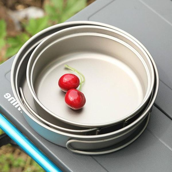 

ultralight titanium 350ml fry pan cookset outdoor camping picnic cookware set with folding handles outdoor tableware