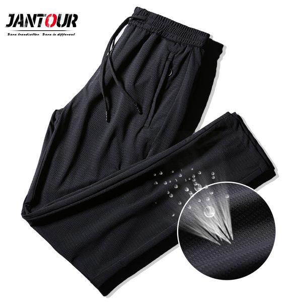 

2019 thin new mesh fabric pants men spring summer fashion brand sport slim fit casual male jogging trousers mens, Black