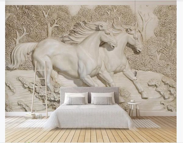 Personalizzato 3d murale carta da parati foto wall paper 3D tridimensionale in rilievo cavallo bianco camera da letto soggiorno TV sfondo murale carta da parati