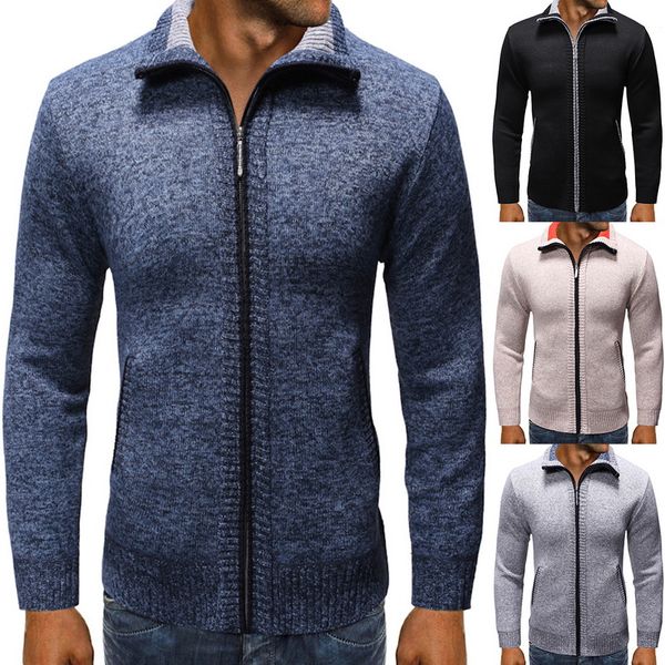 

sweater cardigan coat new winter zipper 2019 casual men sweatercoat male autumn stand collar solid slim fit knitted hombre, White;black