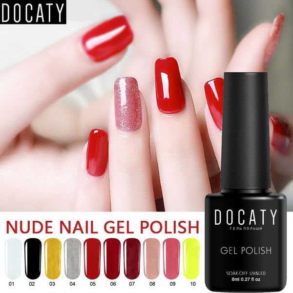 

docaty 1 bottle 8ml colorful gel nail polish pure-color long lasting soak off uv nail art gel polish diy varnish, Red;pink