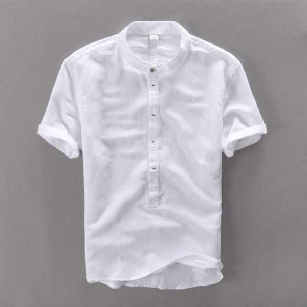 

summer linen tees men fashion trend casual three quarter regular sleeve comfortable tshirts designer male thin fit white popover tshirt, White;black