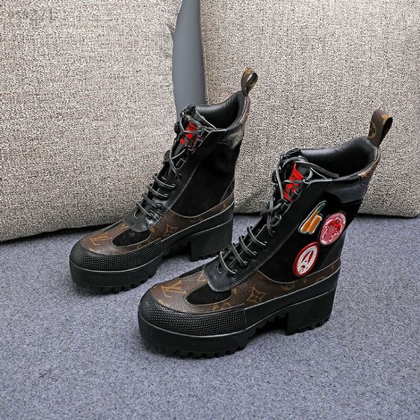 

european station winter new short boots thick heel high heel martin boots leisure waterproof platform thick bottom motorcycle boots women, Black