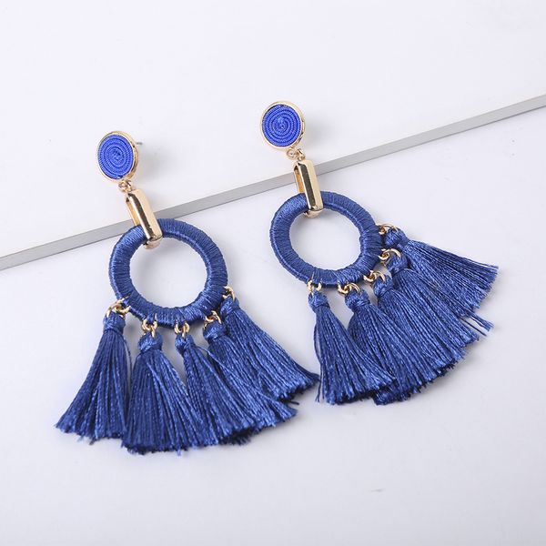 

b-014 2019 оригинальные серьги с кисточками взрыва моделей европы и америки преувеличены серьги ручной работы модные богемные веерообразные, Silver