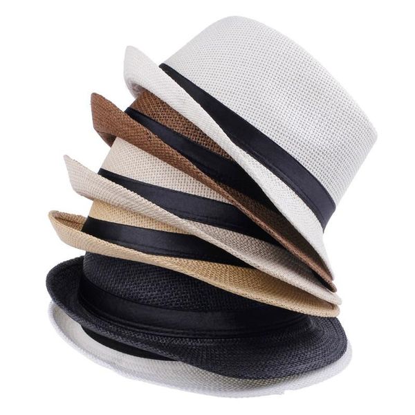 

fashion hats for women fedora trilby gangster cap summer beach sun straw panama hat with ribbon band sunhat