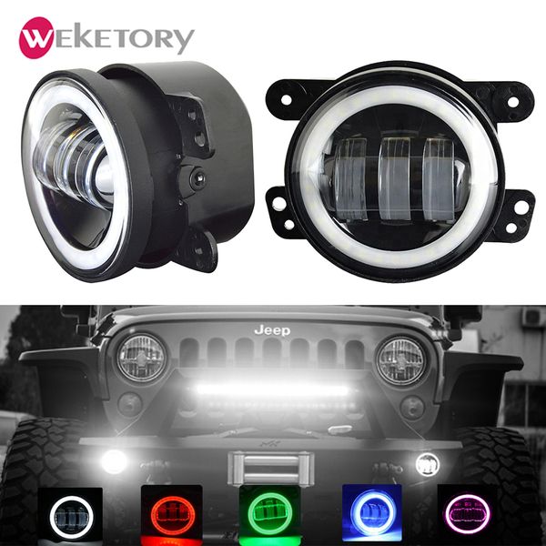 

2pcs/pair 4 inch round led fog lights 6000k white halo ring drl off road fog lamps for wrangler jk tj lj grand cherokee 4
