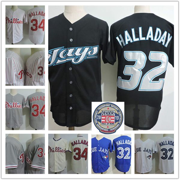 

mens white blue black #32 roy halladay jersey stitched grey cream #34 roy halladay jersey s-3xl, Black;red